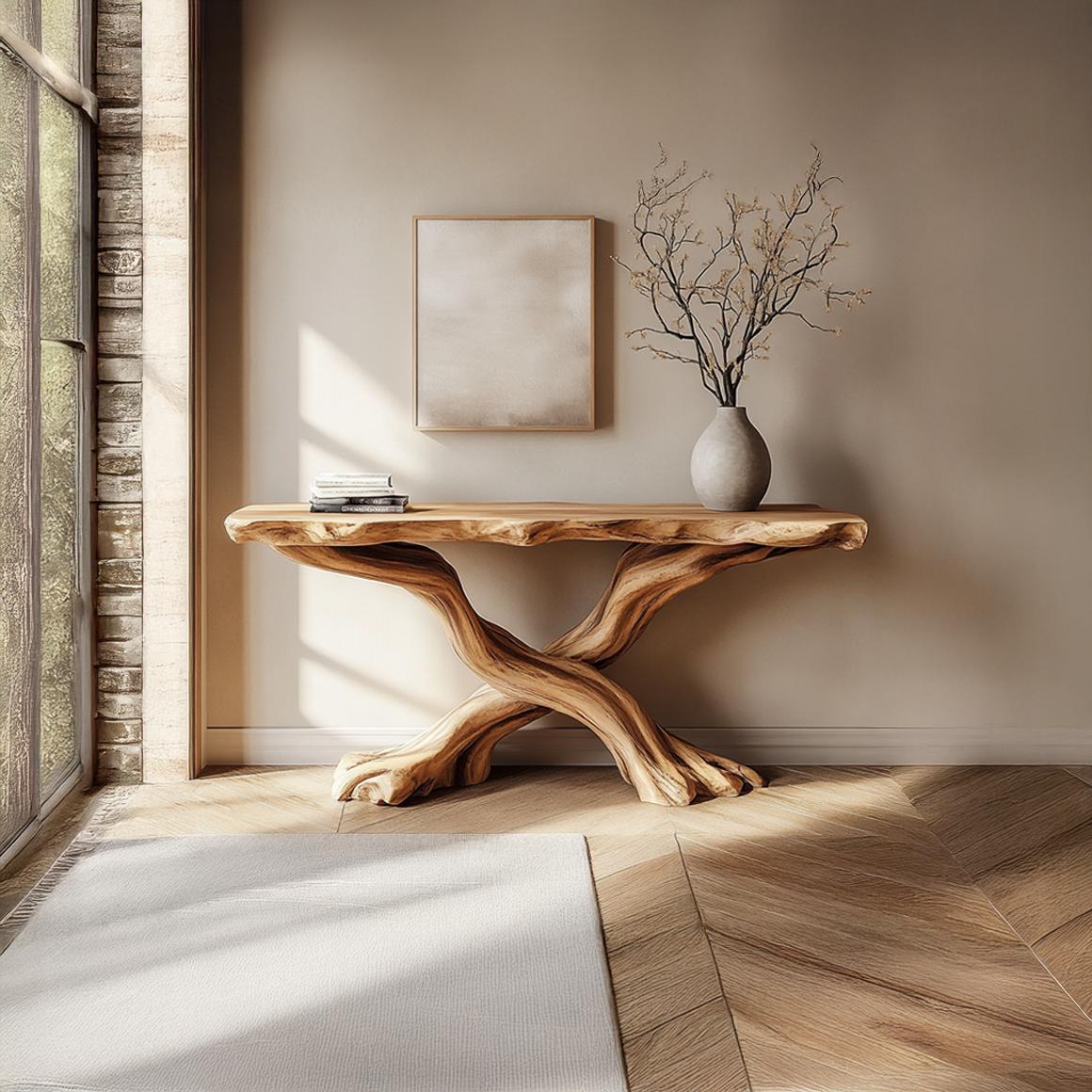 Handmade Console Table Solid Wood Artistic Live Edge Design For Living Room