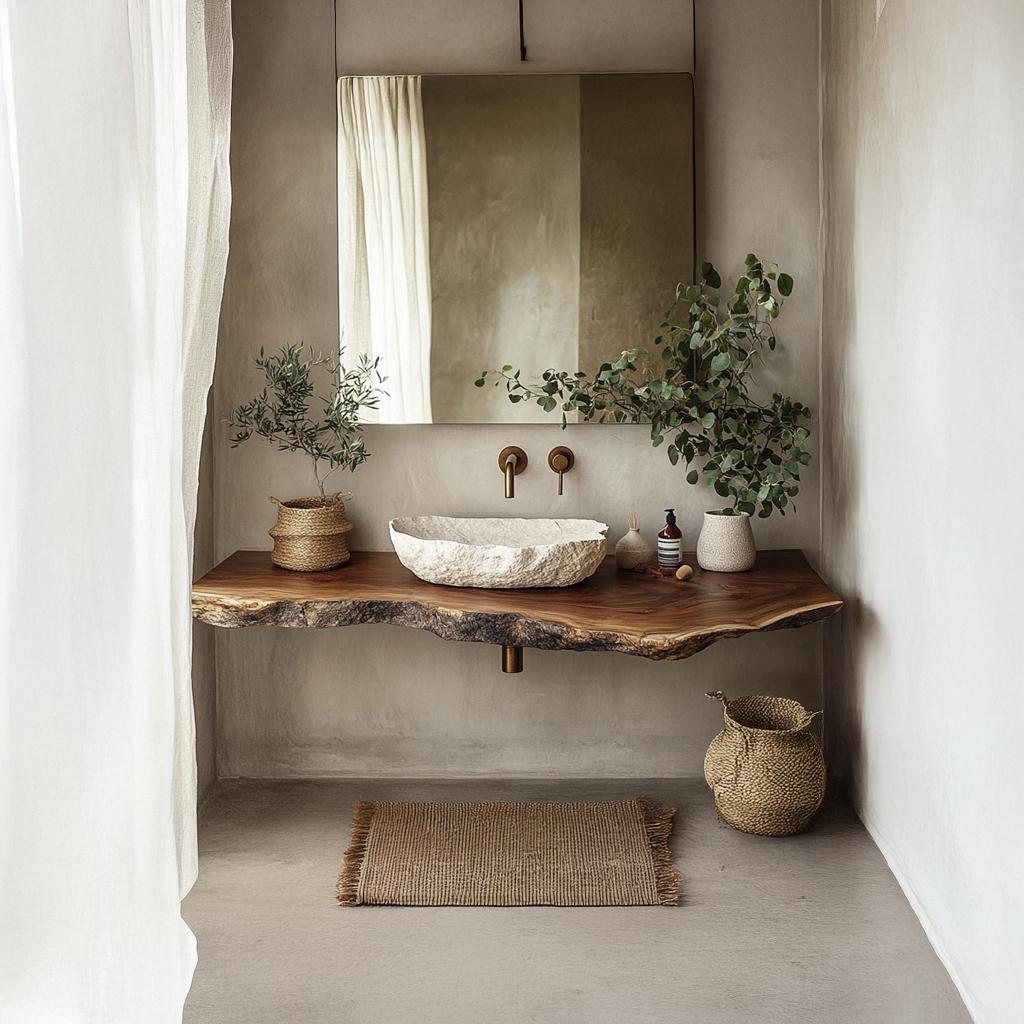 Mid-Century Solid Wood Shelf Vanity, Bathroom Single Sink Countertop, Washroom Floating Console Support Shelf