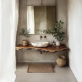 Mid-Century Solid Wood Shelf Vanity, Bathroom Single Sink Countertop, Washroom Floating Console Support Shelf
