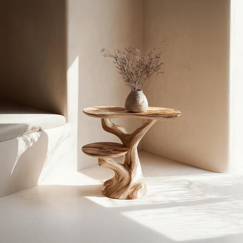 Rustic Solid Wood Side Table, End Accent Table for Living Room Sofa or Home Office Desk, Handcrafted Natural Wood Decor