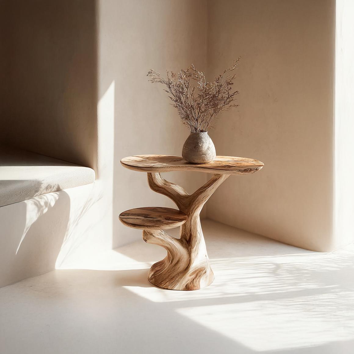 Rustic Solid Wood Side Table, End Accent Table for Living Room Sofa or Home Office Desk, Handcrafted Natural Wood Decor