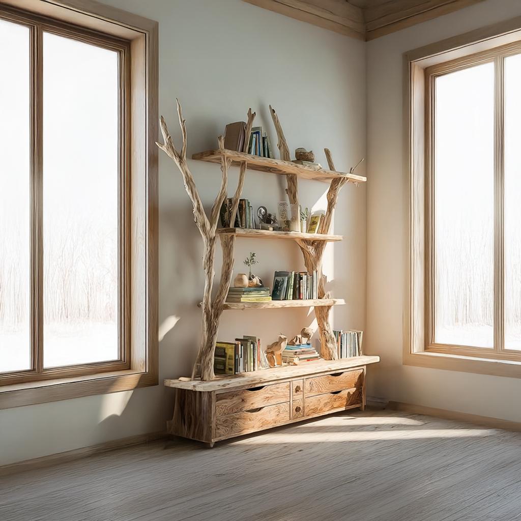 Rustic Tree Bookshelf Storage Living