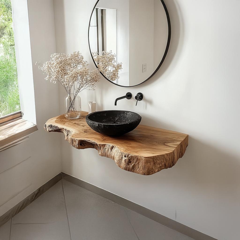 Rustic Minimalist Floating Shelf, Solid Wood Bathroom Vanity Countertop, Single Sink Washroom Support Shelf