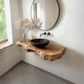 Rustic Minimalist Floating Shelf, Solid Wood Bathroom Vanity Countertop, Single Sink Washroom Support Shelf