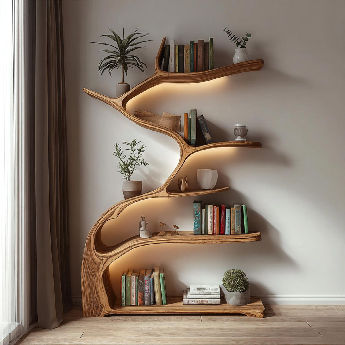 Tree Bookshelf Wooden Live Edge Rustic Farmhouse Gift