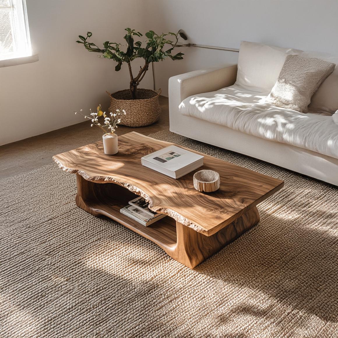 Handcrafted Rustic Live Edge Coffee Table, Solid Wood Natural Tree Slab Centerpiece Table for Living Room, Family Room