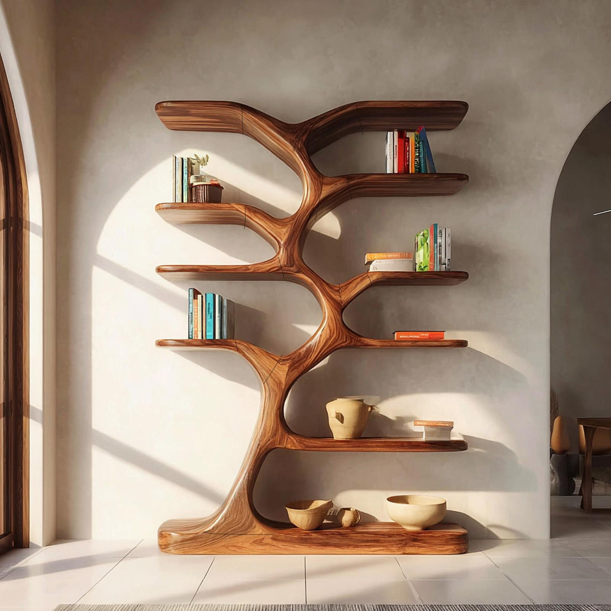 Entryway Bookshelf Natural Wood Modern Decor Gift