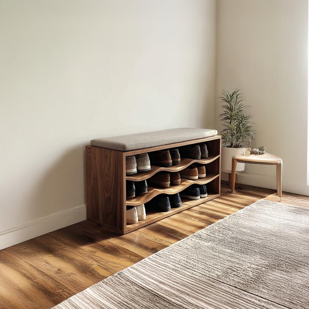 Midcentury Shoe Organizer Bench Entryway