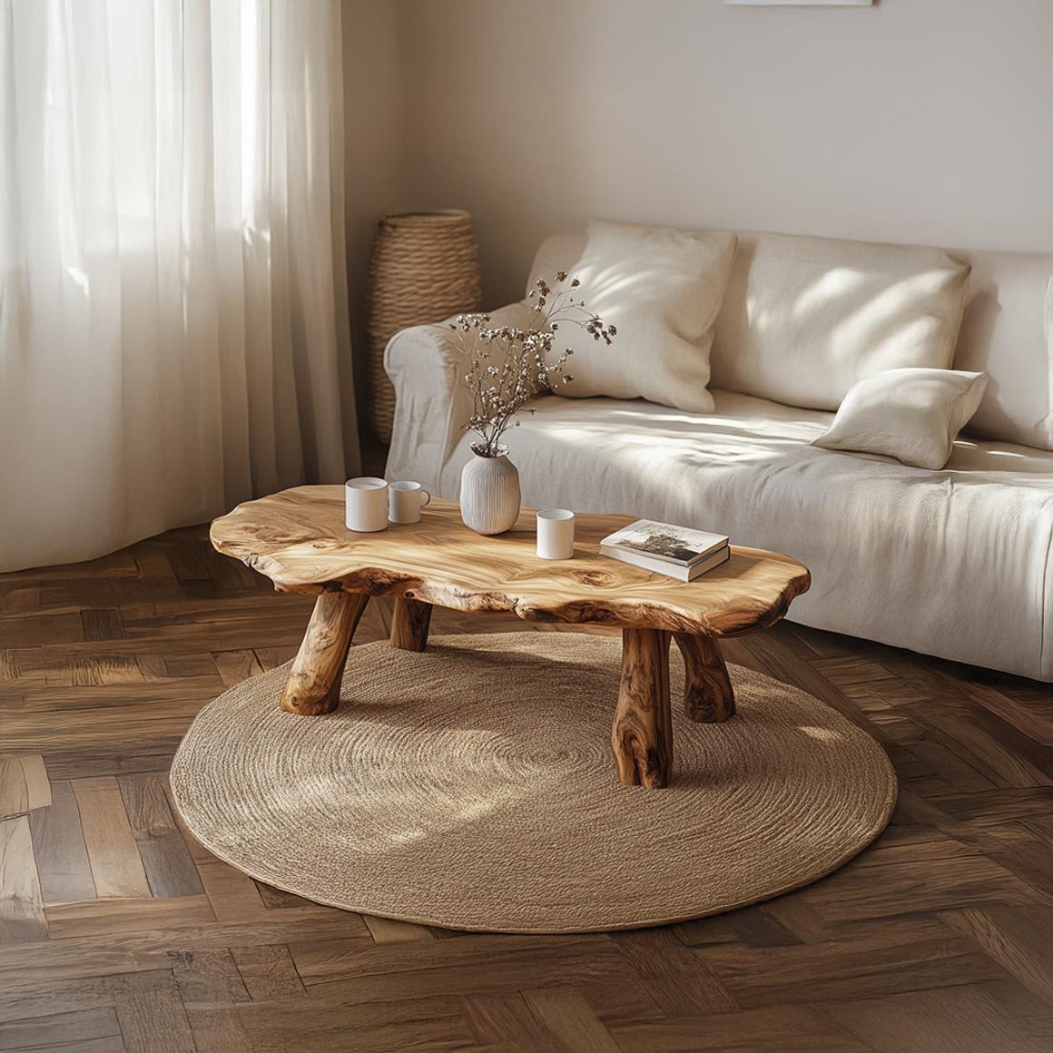 Rustic Live Edge Accent Coffee Table, Handcrafted Solid Wood Tree Slab Centerpiece for Living Room, Family Room