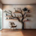 Rustic Tree Bookshelf, Solid Wood Wall Mounted Bookcase & Decorative Floating Hanging Shelf Organizer for Living Room Wall