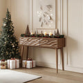 Mid Century Modern Carved Console Table, Handcrafted Solid Wood Entryway & Living Room Foyer Accent Table