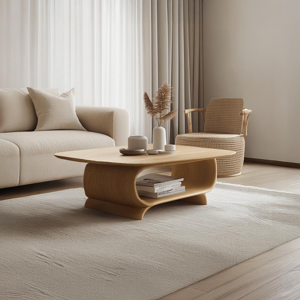 Scandinavian Modern Coffee Table, Minimalist Solid Wood Low-Profile Oval Centerpiece for Family Room, Living Room