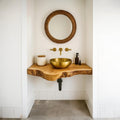 Rustic Floating Shelf, Live Edge Solid Wood Bathroom Vanity, Single Sink Washroom Countertop Console Shelf