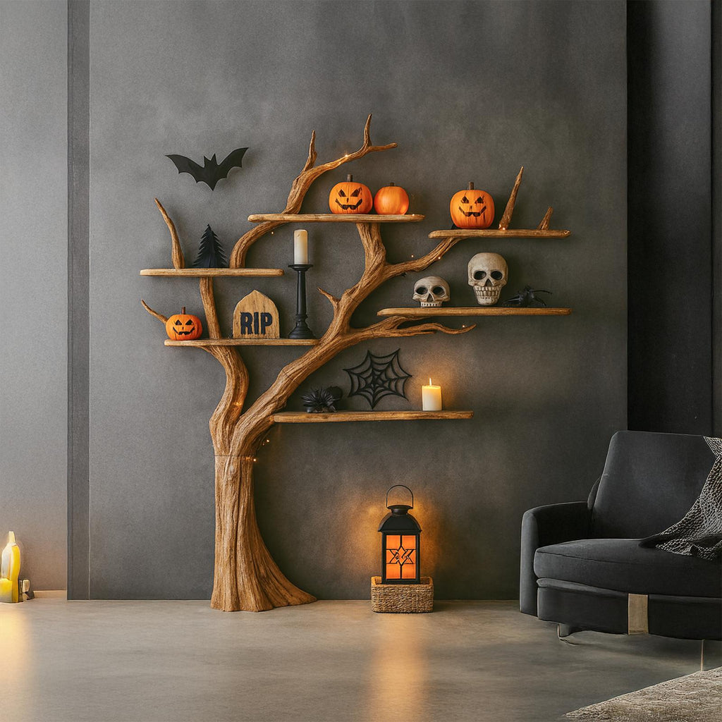 Rustic Tree Shelf Living Room Halloween