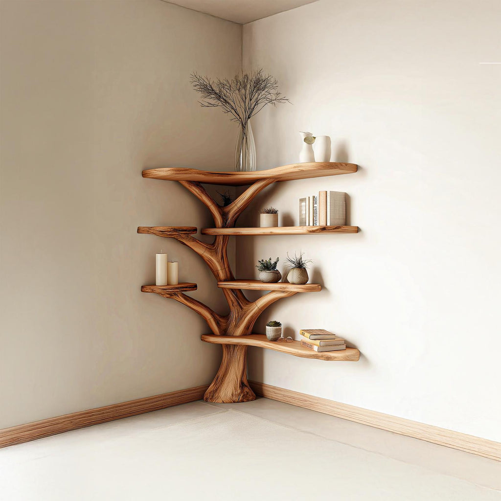 Rustic Corner Tree Bookshelf Living Room SINLSATB233
