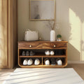 Scandinavian Minimalist Shoe Storage Bench, Sleek Solid Wood Entryway Cabinet Organizer for Hallway, Living Room