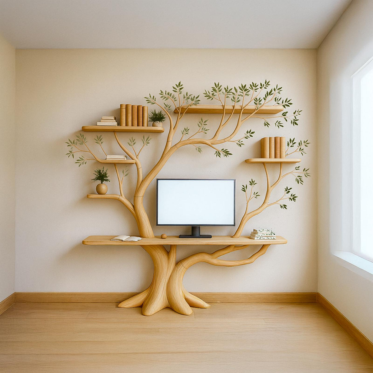 Midcentury Tree Bookshelf Desk Living Bedroom
