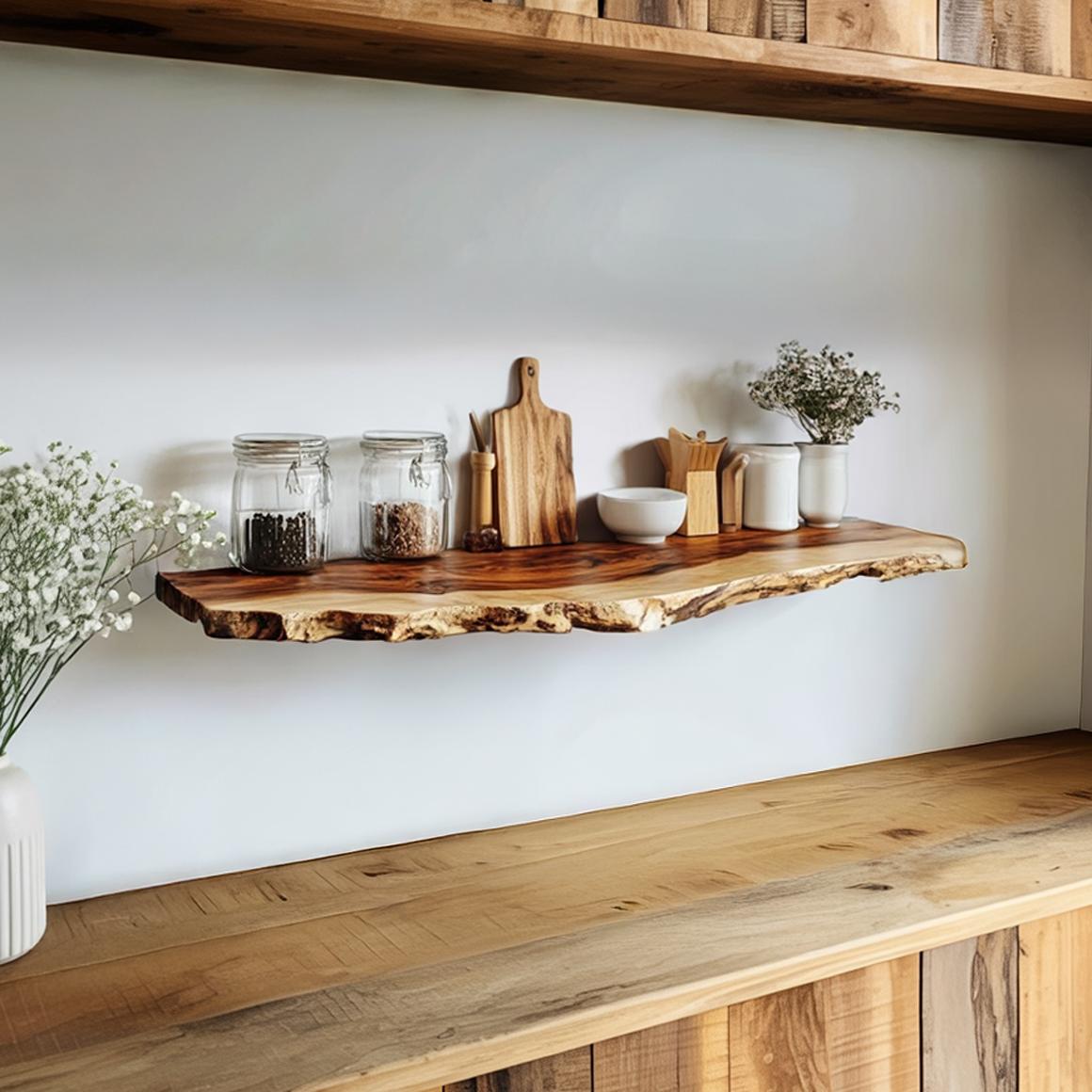 Rustic Live Edge Floating Wood Desk, Wall Mounted Multi-use Kitchen Prep Station, Laptop Workstation or Wall Display