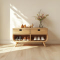 Mid Century Modern Organic Shoe Cabinet, Solid Wood Entryway Storage Organizer Bench for Hallway, Living Room
