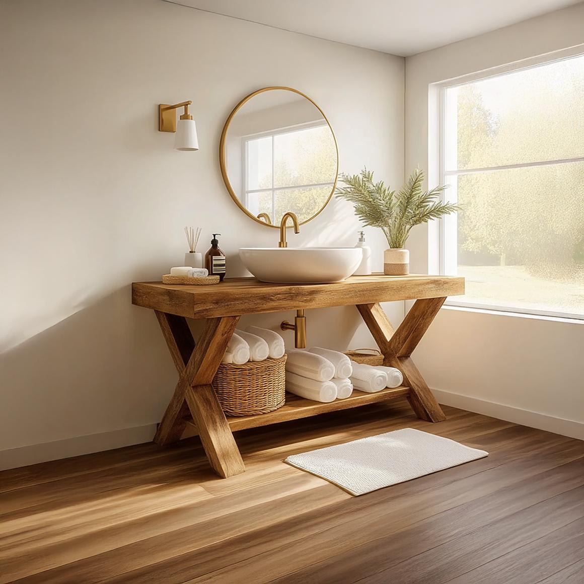 Spry Interior Mid Century Bathroom Vanity Table, Solid Wood Modern Single Washstand Cabinet, Handcrafted Bathroom Storage Console SINLSABRV196