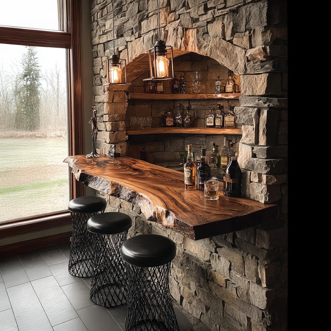 Rustic Live Edge Bar Shelf Home Decor