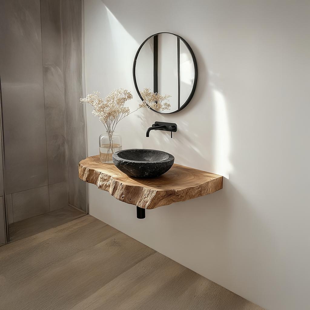 Mid-Century Floating Shelf Vanity, Solid Wood Bathroom Single Sink Countertop, Washroom Console Support Shelf