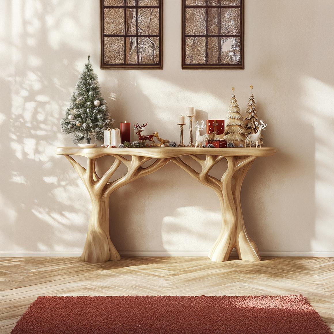 Rustic Organic Console Table, Handcrafted Live Edge Entryway Accent Table, Solid Wood Foyer Display