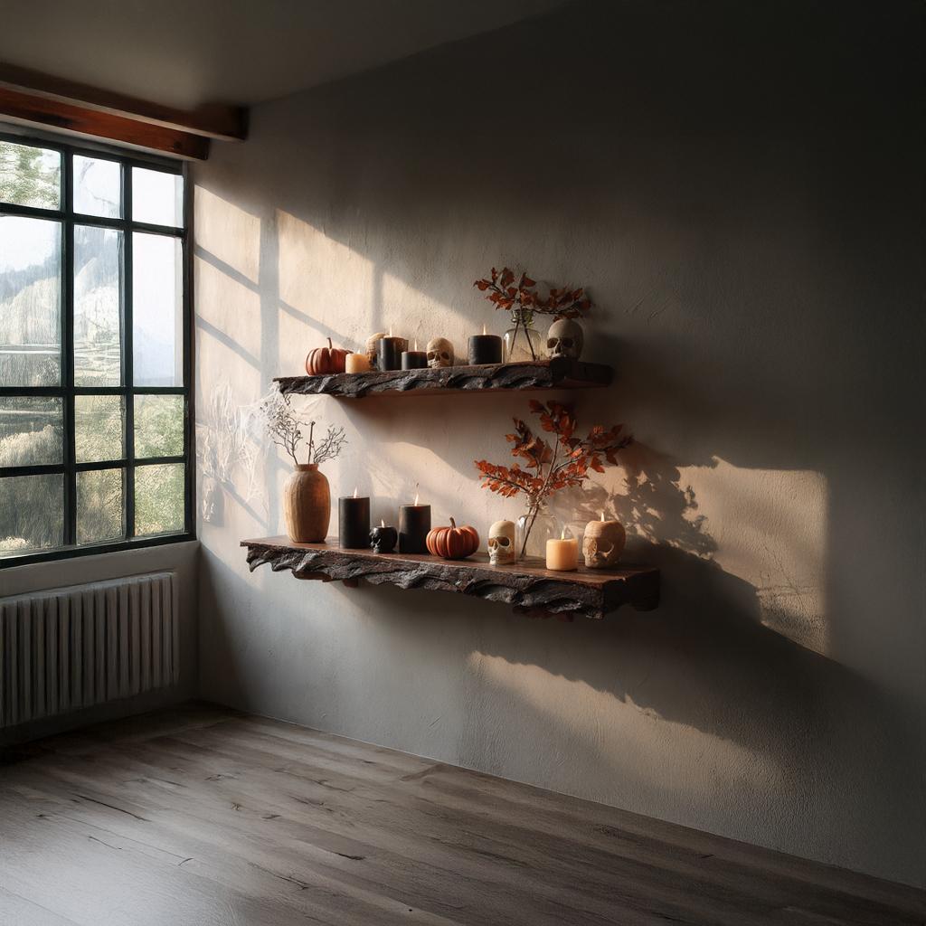 Rustic Floating Shelf Halloween Entryway Hallway