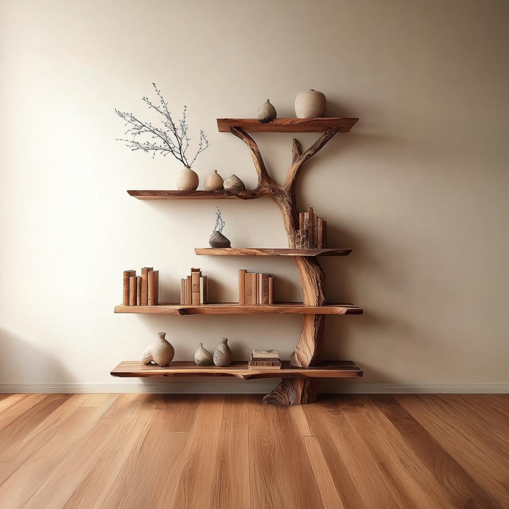 Midcentury Tree Bookshelf Office Entry