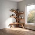 Rustic Tree Corner Bookshelf Bench Living Room SINLSATB229