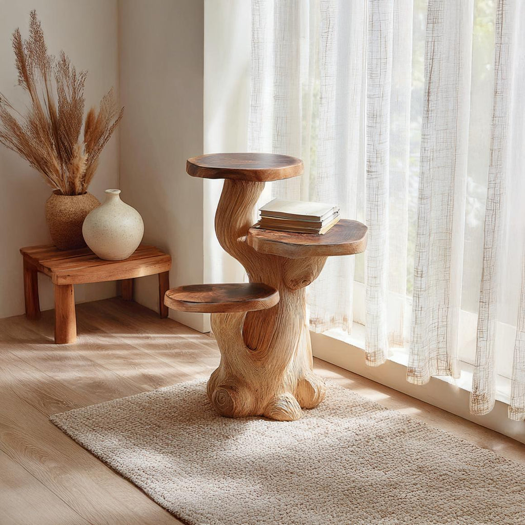 Rustic Mushroom Side Table Reading Nook