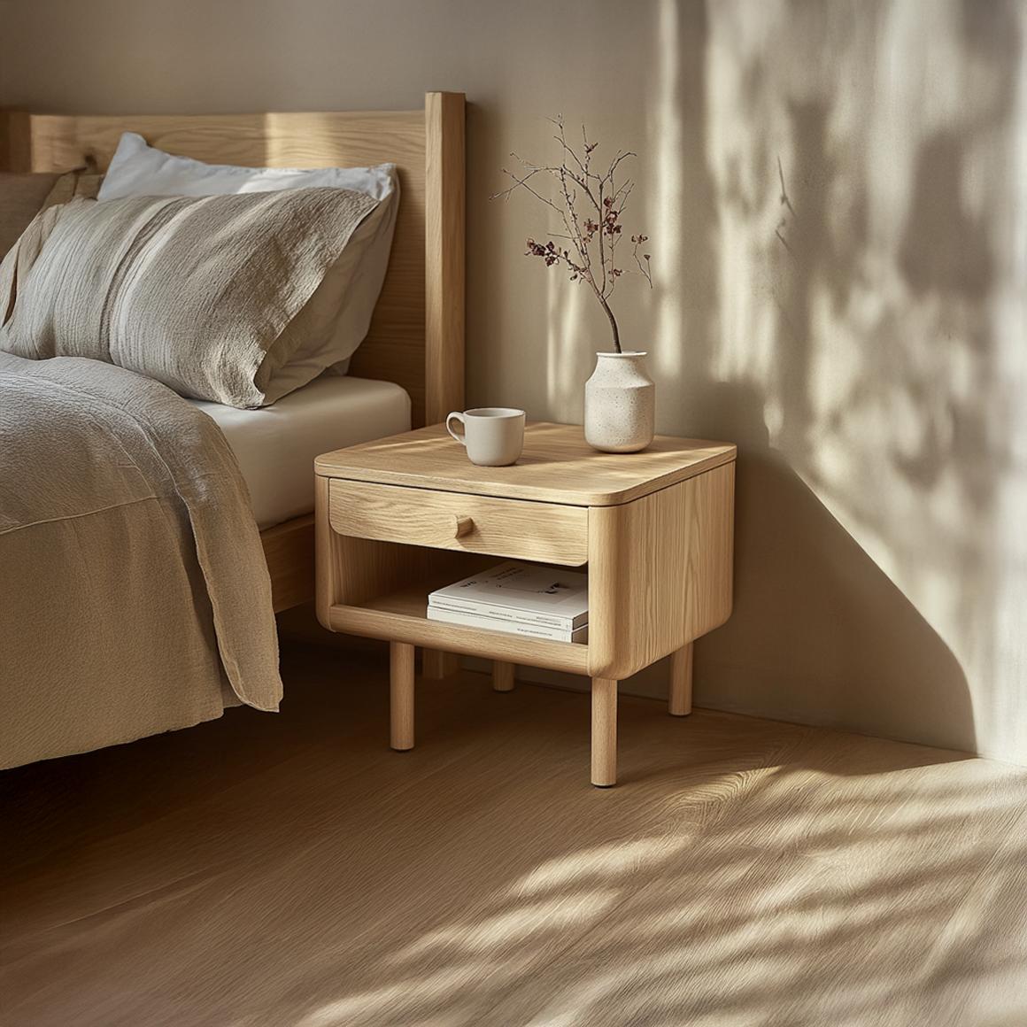 Spry Interior Mid Century Modern Nightstand, Solid Wood Bedroom Bedside Table with Storage Shelf, Rustic End Accent Table, Handcrafted SINLSABT176