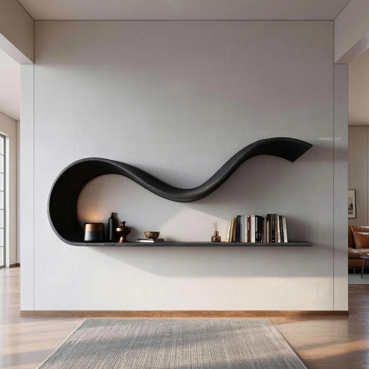 Modern Sculptural Floating Wall Shelf Living Room Interior Decor