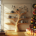 Rustic Tree Wall Shelf, Handcrafted Solid Wood Branch Bookshelf for Bedroom & Living Room Christmas Decor