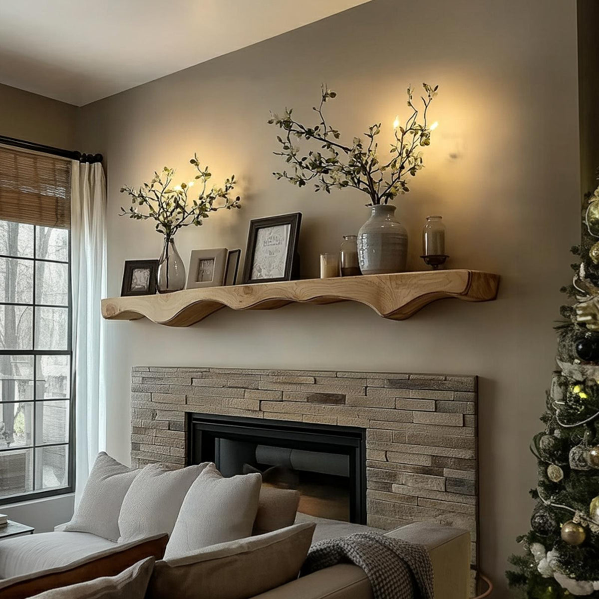 Mid Century Christmas Floating Wall Shelf Living Room Fireplace