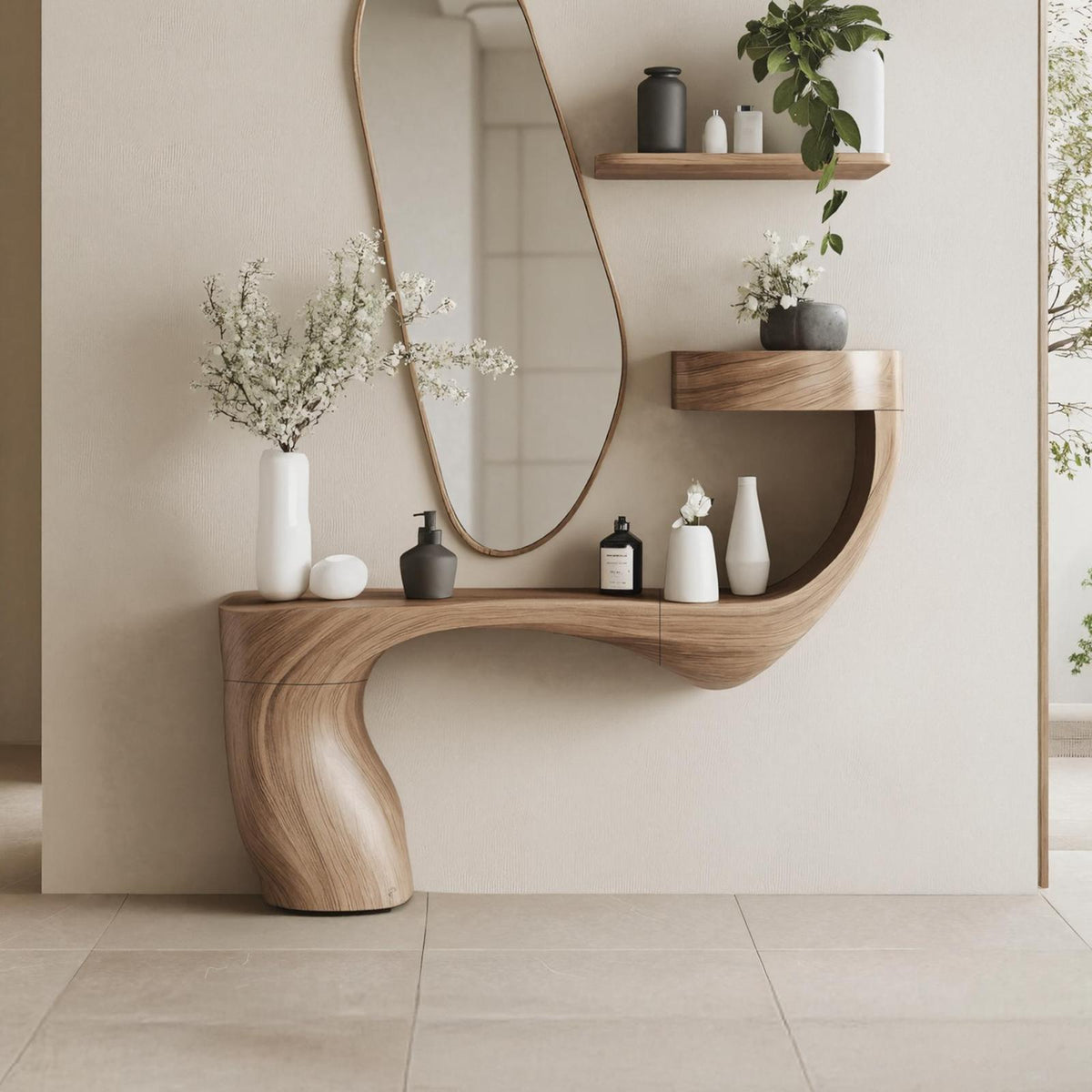 Farmhouse Live Edge Vanity, Solid Wood Floating Bathroom Vanity Shelf, Rustic Wood Sink Countertop