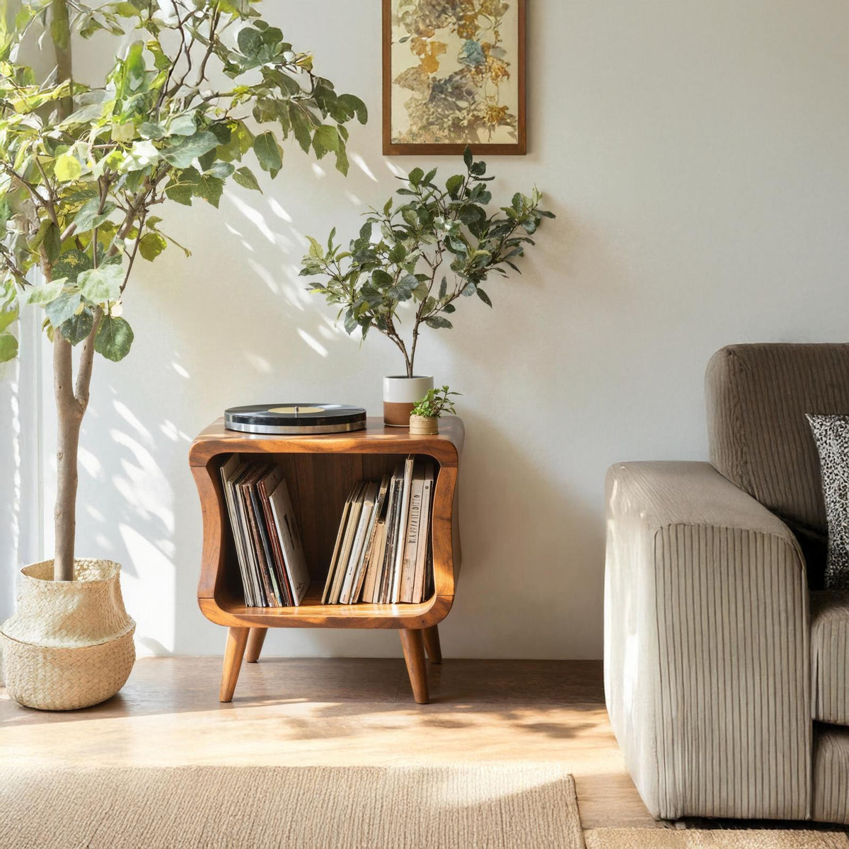 Mid Century Solid Wood Record Player Stand For Living Room