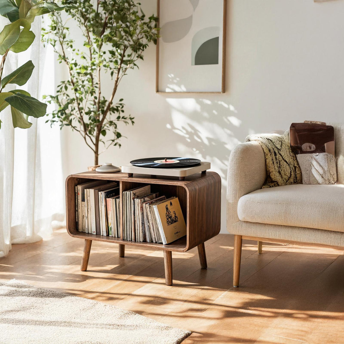 Mid Century Large Record Stand For Vinyl Storage In Bedroom