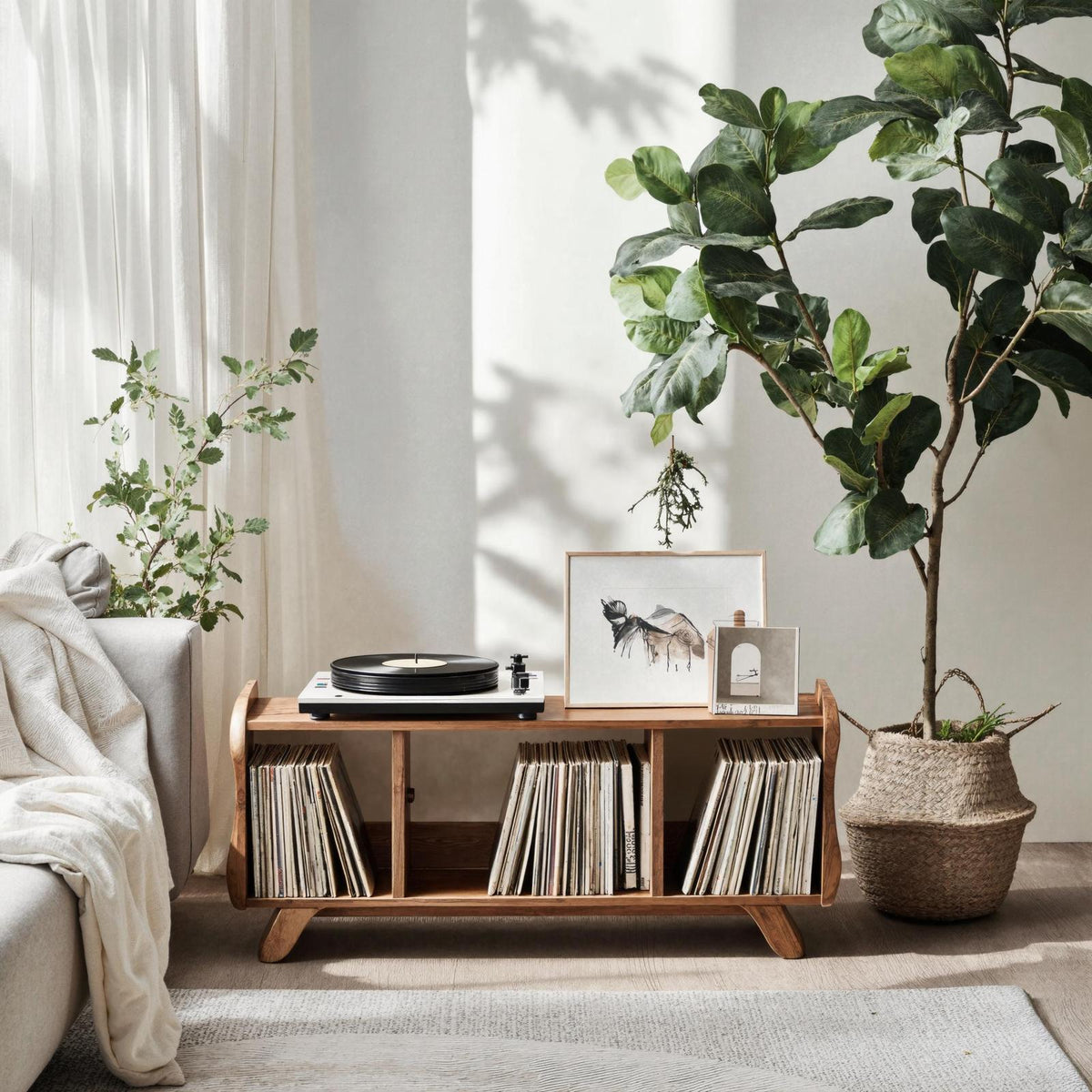 Rustic Record Player Cabinet Solid Wood For Living Room Use