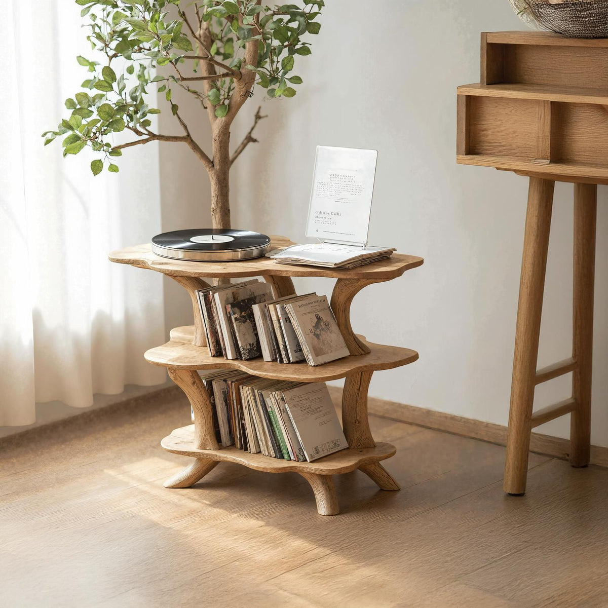 Rustic Large Vinyl Record Stand For Entryway Storage Decor