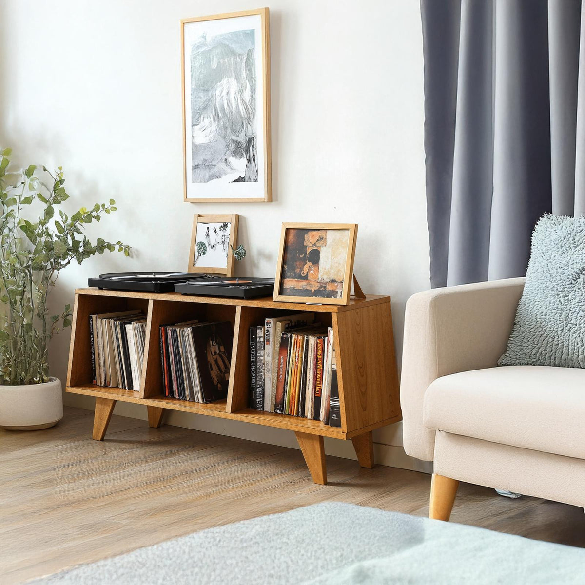 Rustic Wooden Record Player Table For Living Room Furniture