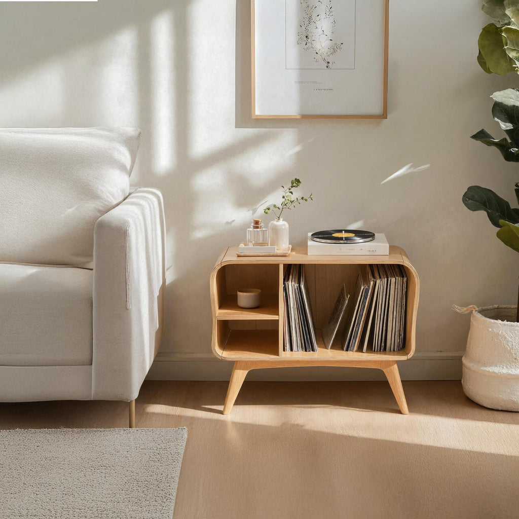 Farmhouse Solid Wood Record Stand For Bedroom Organization