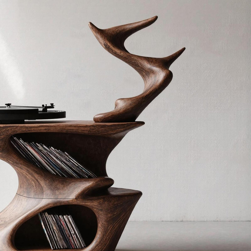 Rustic Live Edge Record Stand For Entryway