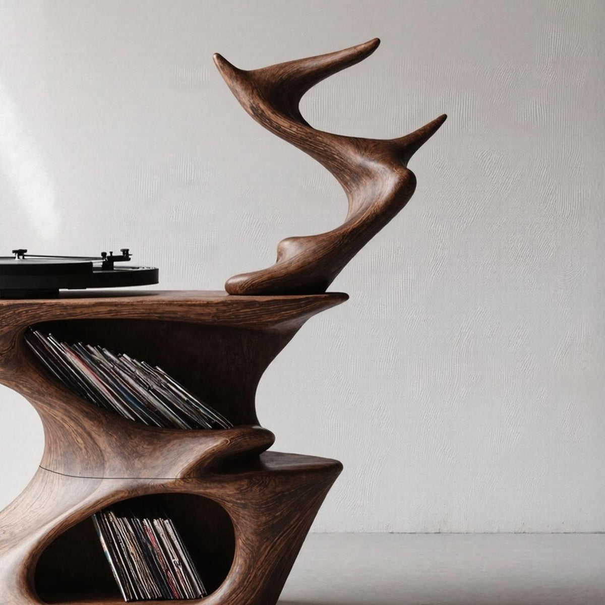 Rustic Live Edge Record Stand For Entryway