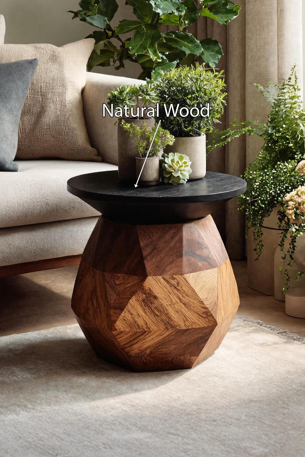 Modern Solid Wood End Table, Minimalist Block Side Table & Bedside Nightstand for Contemporary Living Room Decor