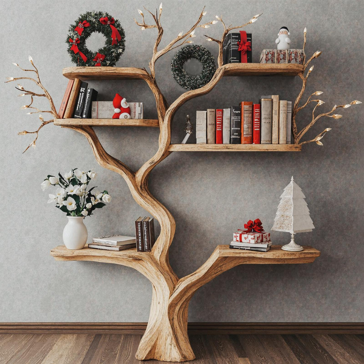 Tree Bookshelf Decor Driftwood Shelf Xmas Floating Bookshelf