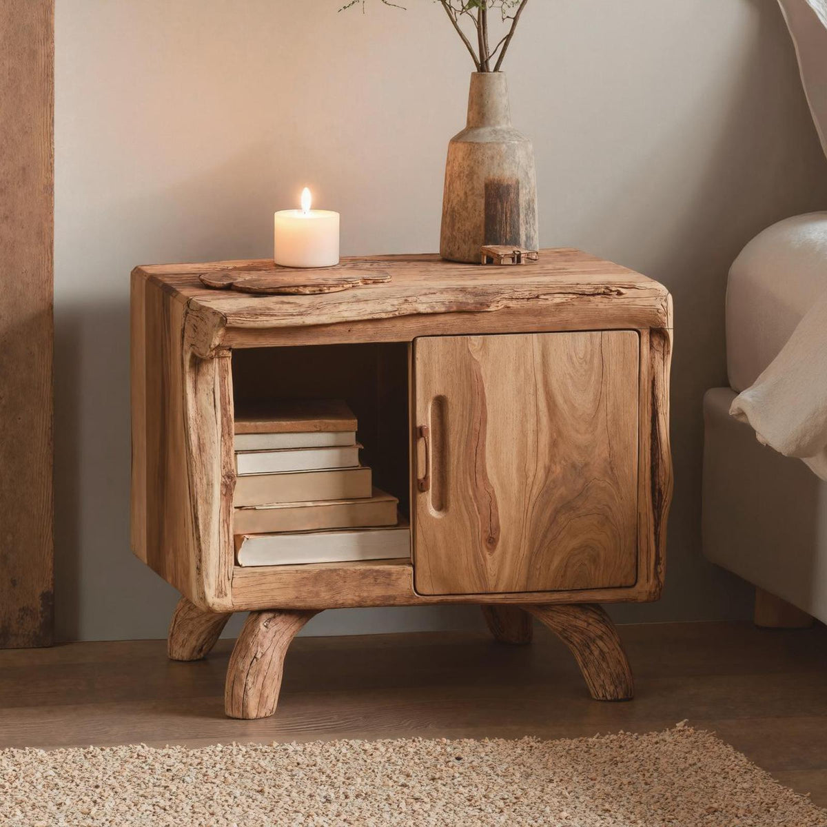 Rustic Solid Wood Nightstand, Handmade Bedside Accent Table for Cozy Bedroom Decor and Storage