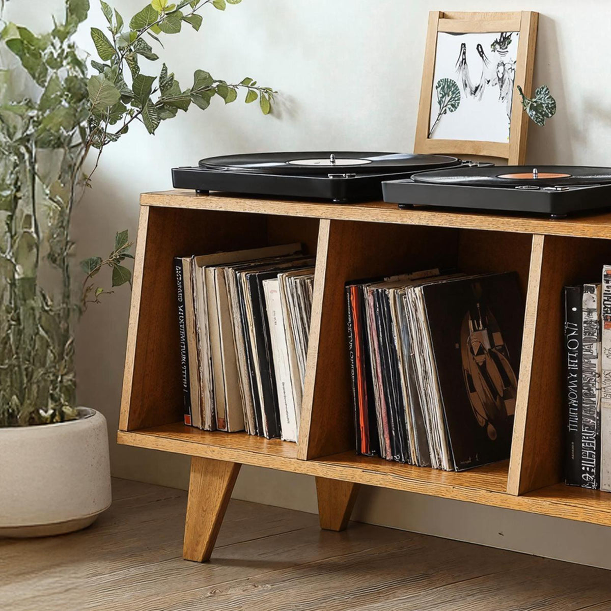 Rustic Wooden Record Player Table For Living Room Furniture