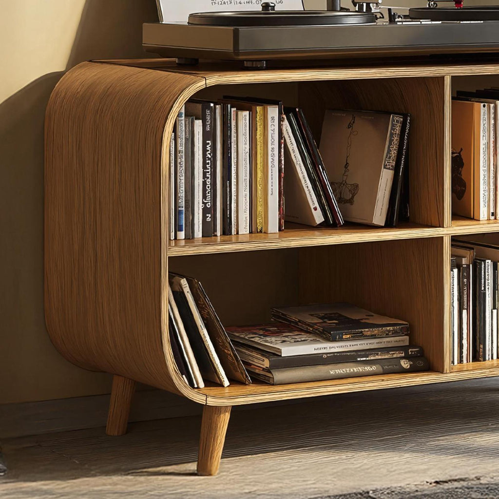 Mid Century Vinyl Record Storage Stand For Entryway Design