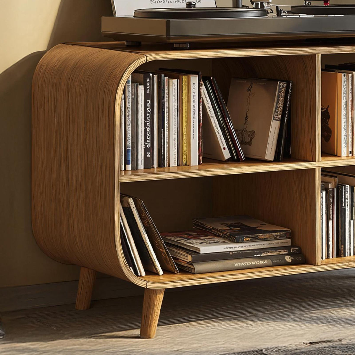 Mid Century Vinyl Record Storage Stand For Entryway Design